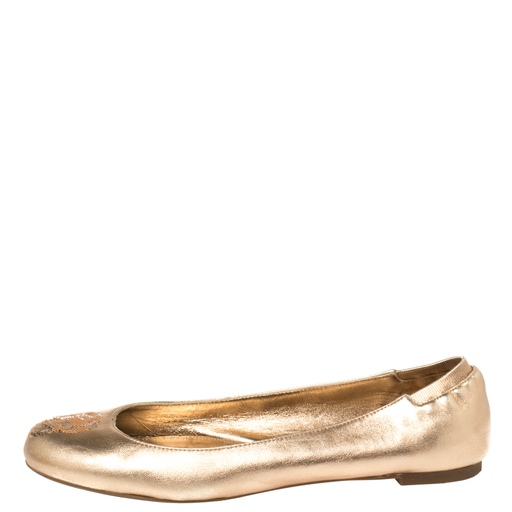 

Alexander McQueen Gold Leather Sequin Skull Ballet Flats Size