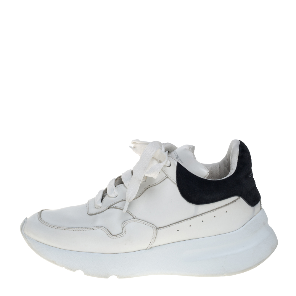 

Alexander McQueen White/Black Leather And Suede Oversized Runner Low Top Sneakers Size