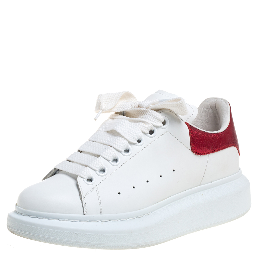 Pre-owned Alexander Mcqueen White Leather Oversized Low Top Trainers Size 37.5