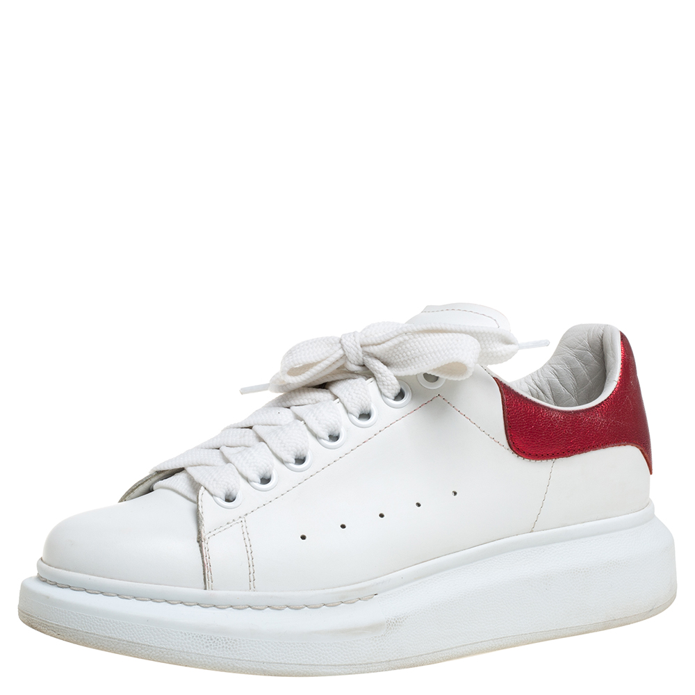Pre-owned Alexander Mcqueen White/red Leather Oversized Low Top Sneakers Size 40