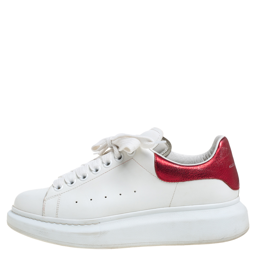 

Alexander McQueen White/Red Leather Oversized Low Top Sneakers Size