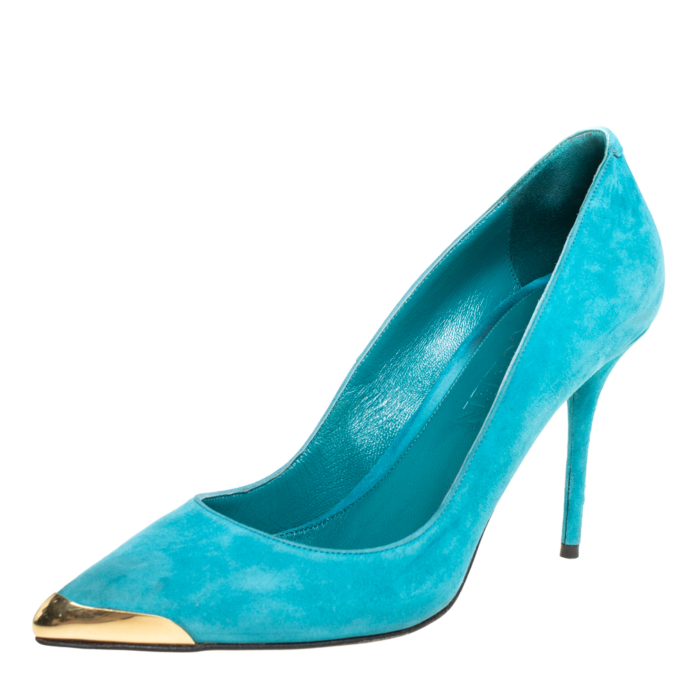Pre-owned Alexander Mcqueen Blue Sued Pointed Toe Pumps Size 39.5