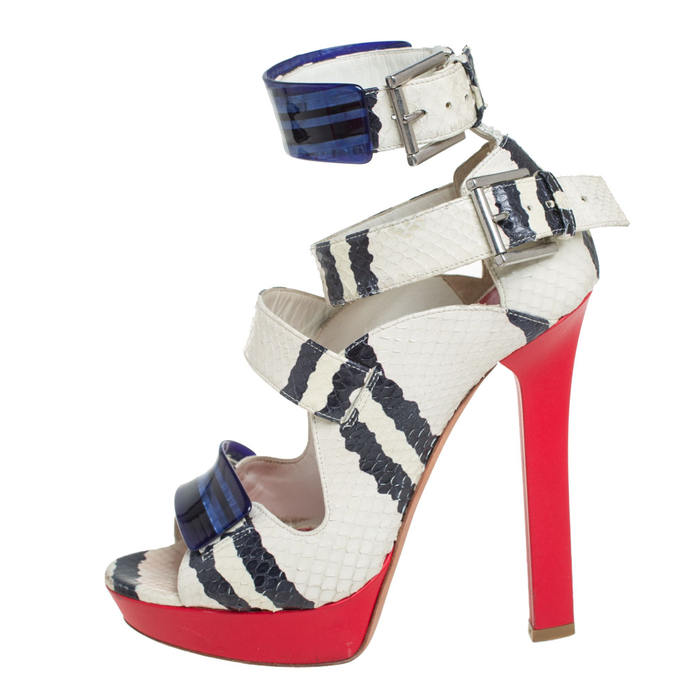 

Alexander McQueen Multicolor Python And Leather Platform Ankle Strap Sandals Size