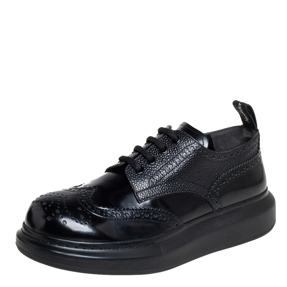 Pre-owned Alexander Mcqueen Black Brogue Leather Oversized Low Top Sneakers Size 40