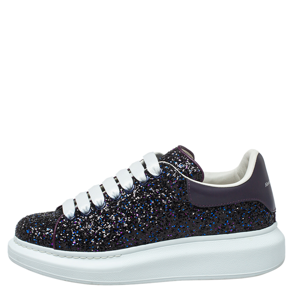 

Alexander McQueen Multicolor Leather And Glitter Lace Up Sneakers Size, Metallic