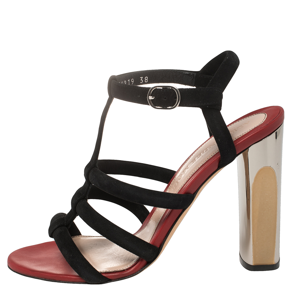 

Alexander McQueen Black Suede Block Heel Strappy Sandals Size