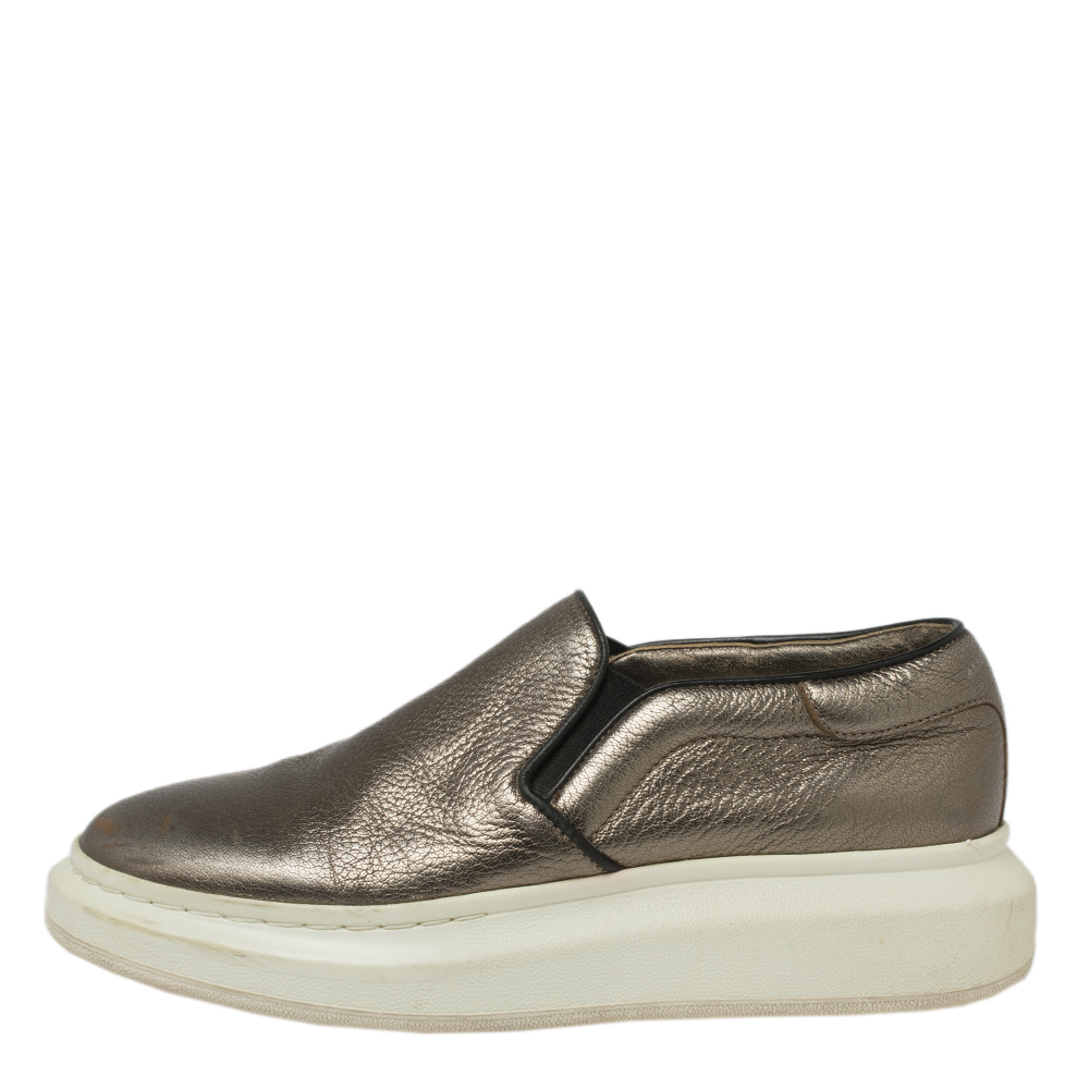 

Alexander McQueen Metallic Leather Slip On Sneakers Size