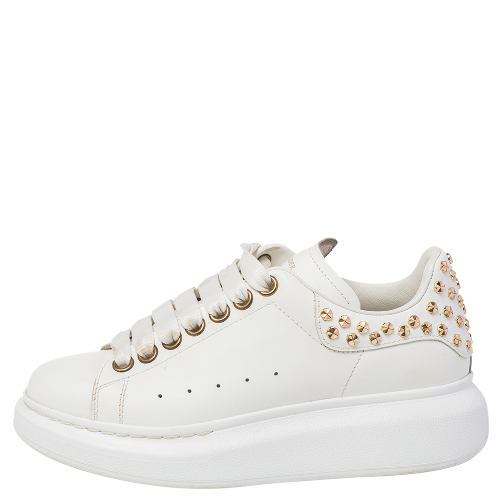 

Alexander McQueen White Leather Studded Oversized Sneakers Size EU