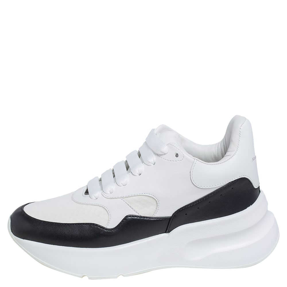 

Alexander McQueen Black/White Leather and Fabric Oversized Runner Low Top Sneakers Size