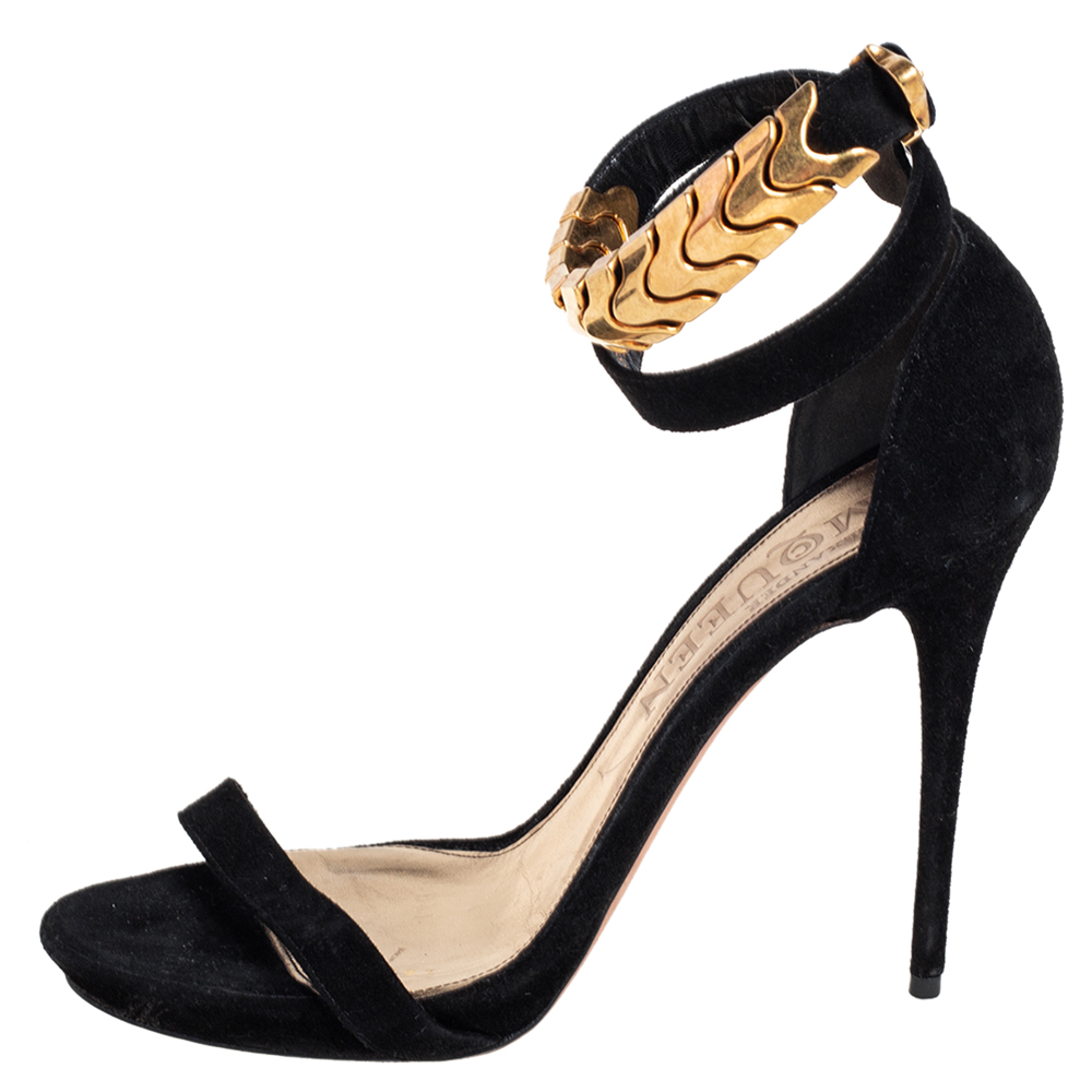 

Alexander McQueen Black Suede Ankle Strap Open Toe Sandals Size