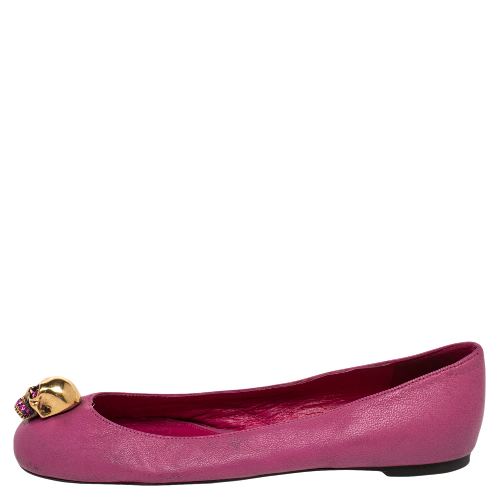 

Alexander McQueen Purple Leather Skull Ballet Flats Size, Pink