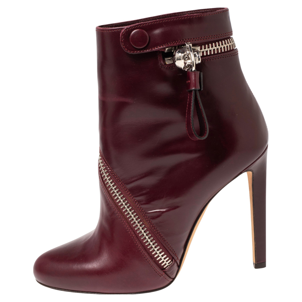 

Alexander McQueen Burgundy Leather Platform Ankle Boots Size