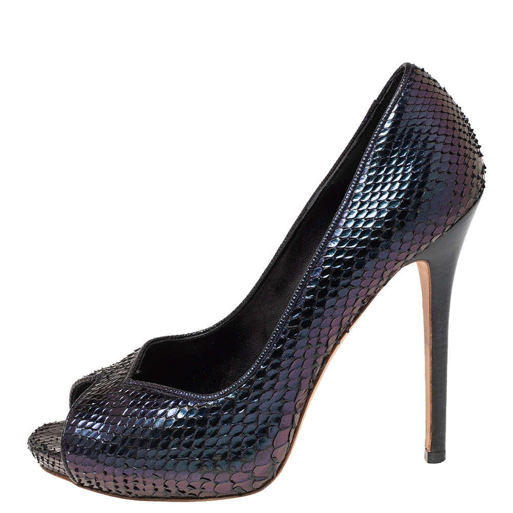 

Alexander McQueen Purple/Blue Snakeskin Peep Toe Platform Pumps Size, Multicolor