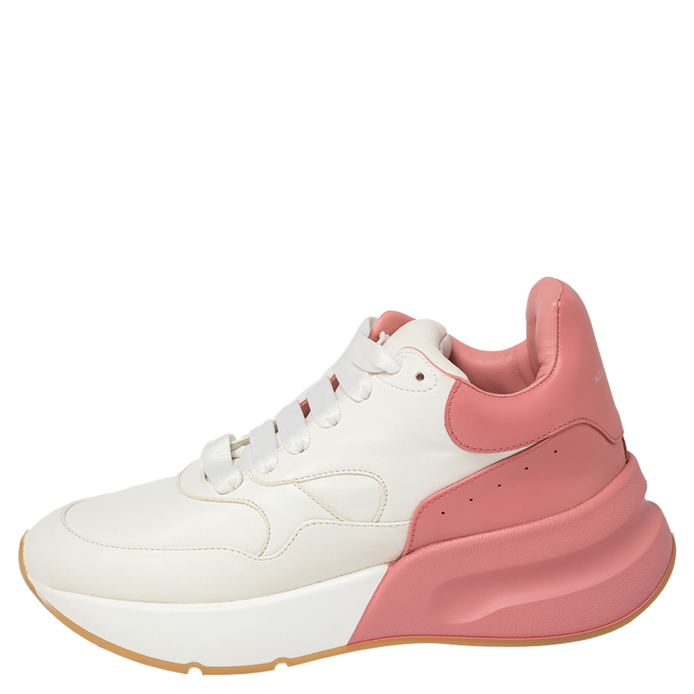 

Alexander McQueen White/Pink Leather Oversized Runner Low Top Sneakers Size