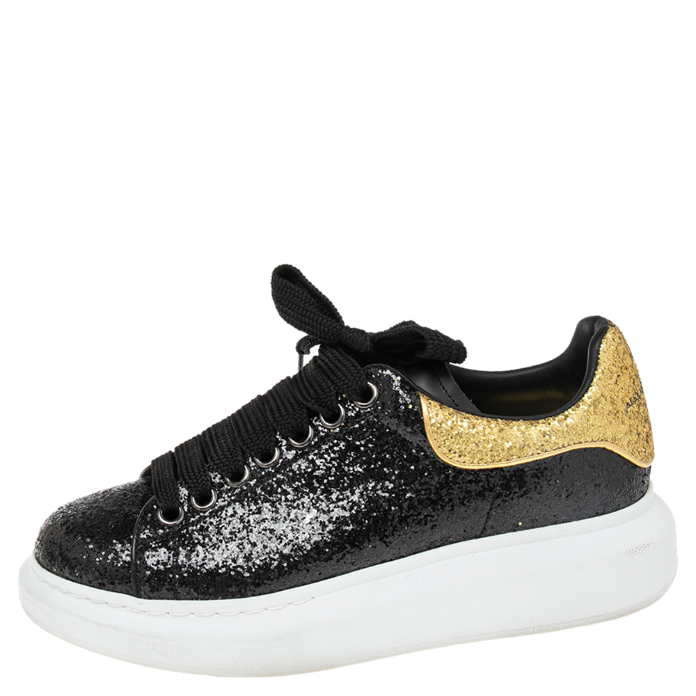 

Alexander McQueen Black/Gold Glitter Larry Oversized Sneakers Size