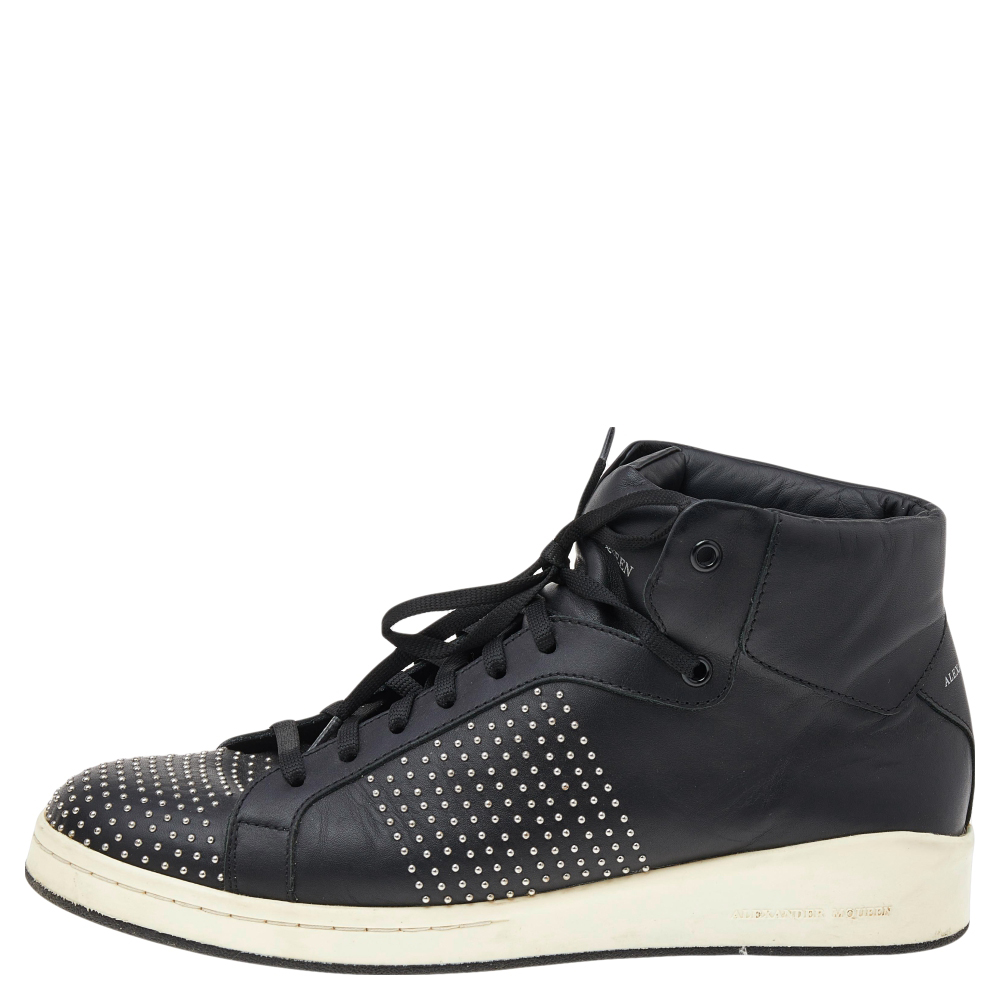 

Alexander McQueen Black Leather Studded High Top Sneakers Size