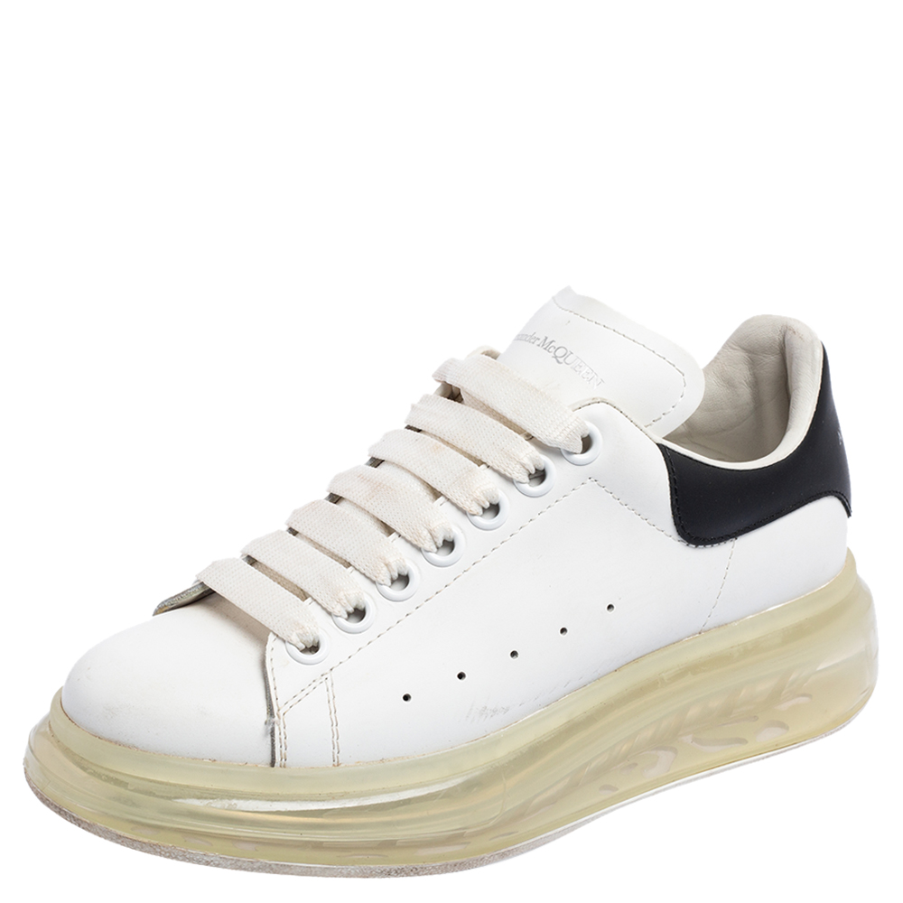 Pre-owned Alexander Mcqueen White/black Leather Oversized Sneakers Size 37.5