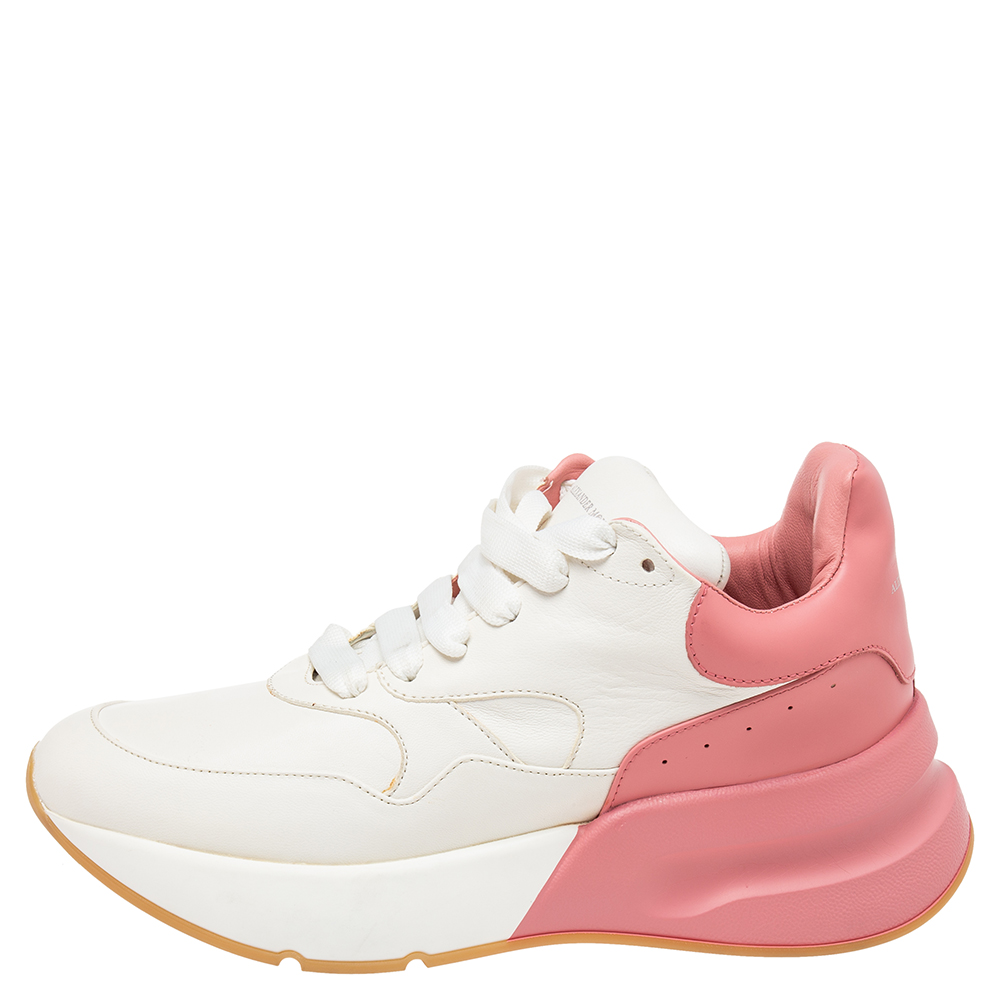 

Alexander McQueen White/Pink Leather Oversized Runner Sneakers Size