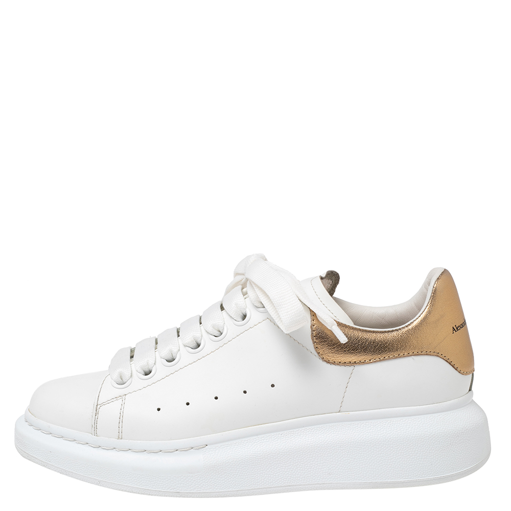 

Alexander McQueen White/Gold Leather Oversized Sneakers Size