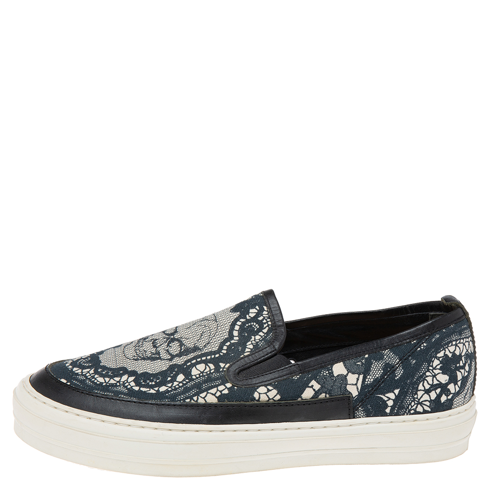 

Alexander McQueen Black/Green Leather And Canvas Slip On Sneakers Size