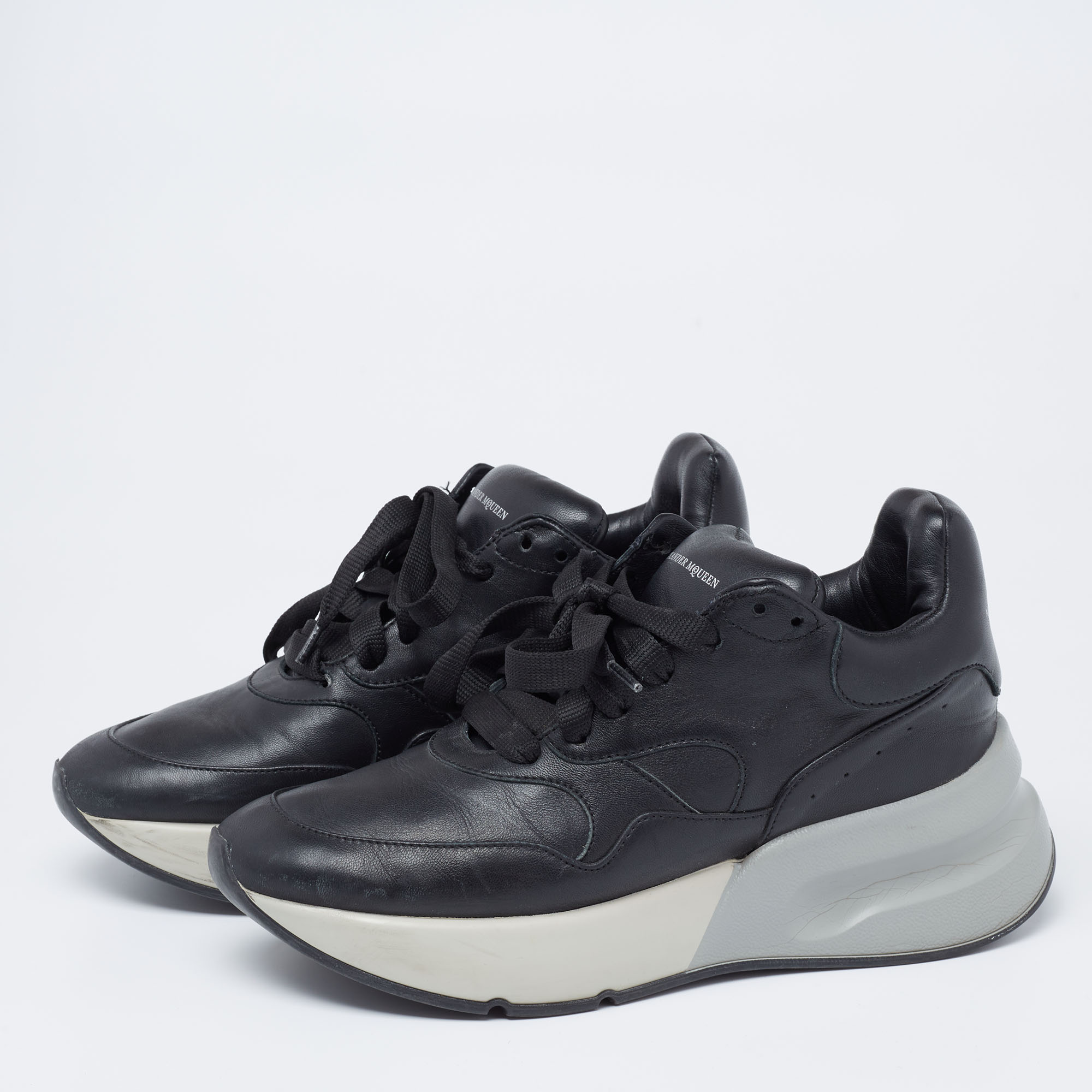 

Alexander McQueen Black Leather Lace Up Sneakers Size