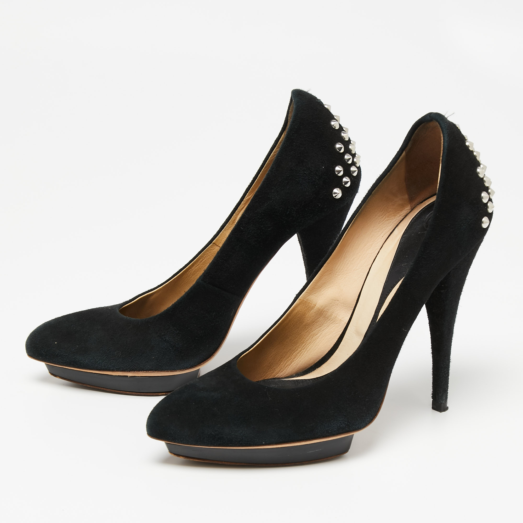 

Alexander McQueen Black Suede Studded Platform Pumps Size