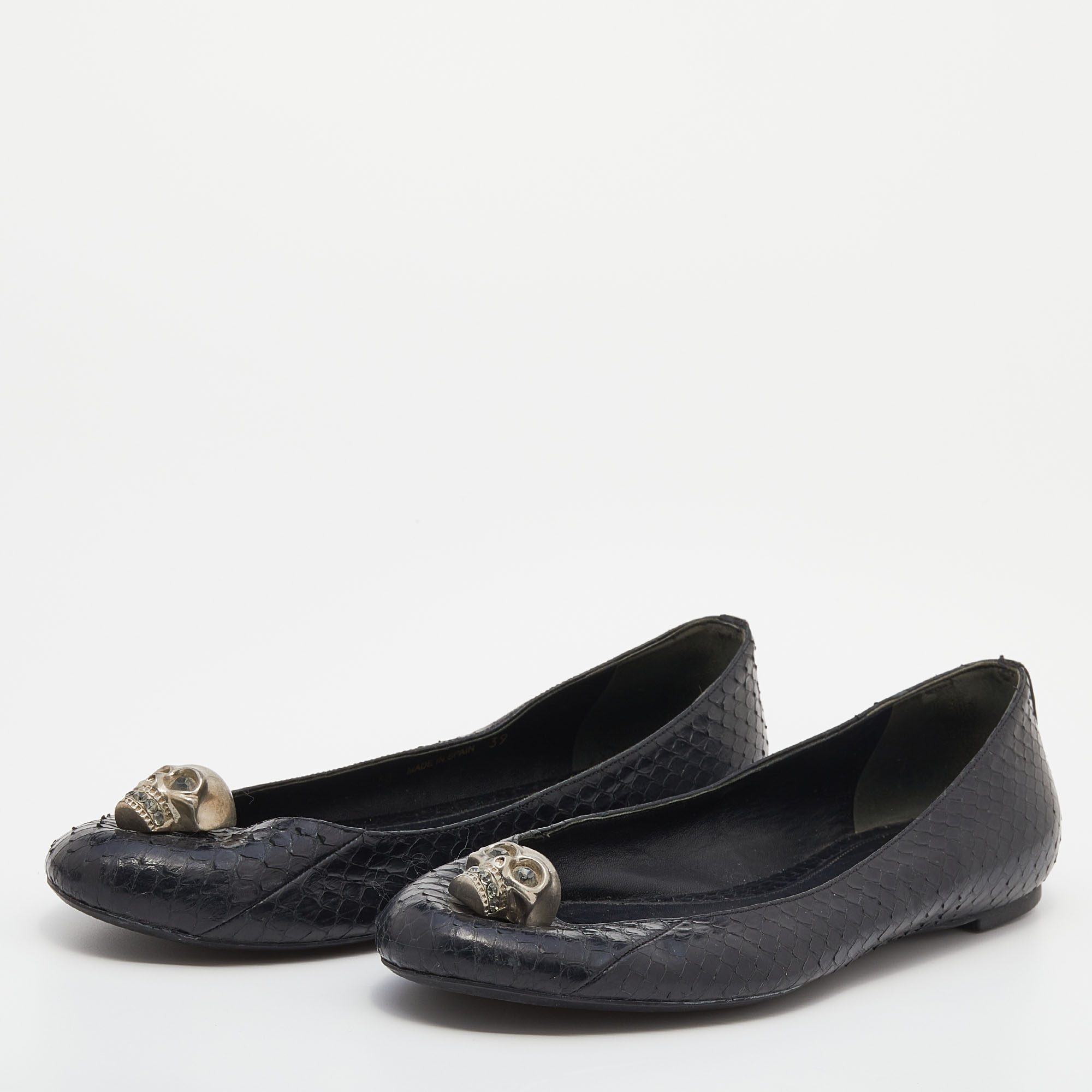 

Alexander McQueen Black Python Skull City Ballet Flats Size