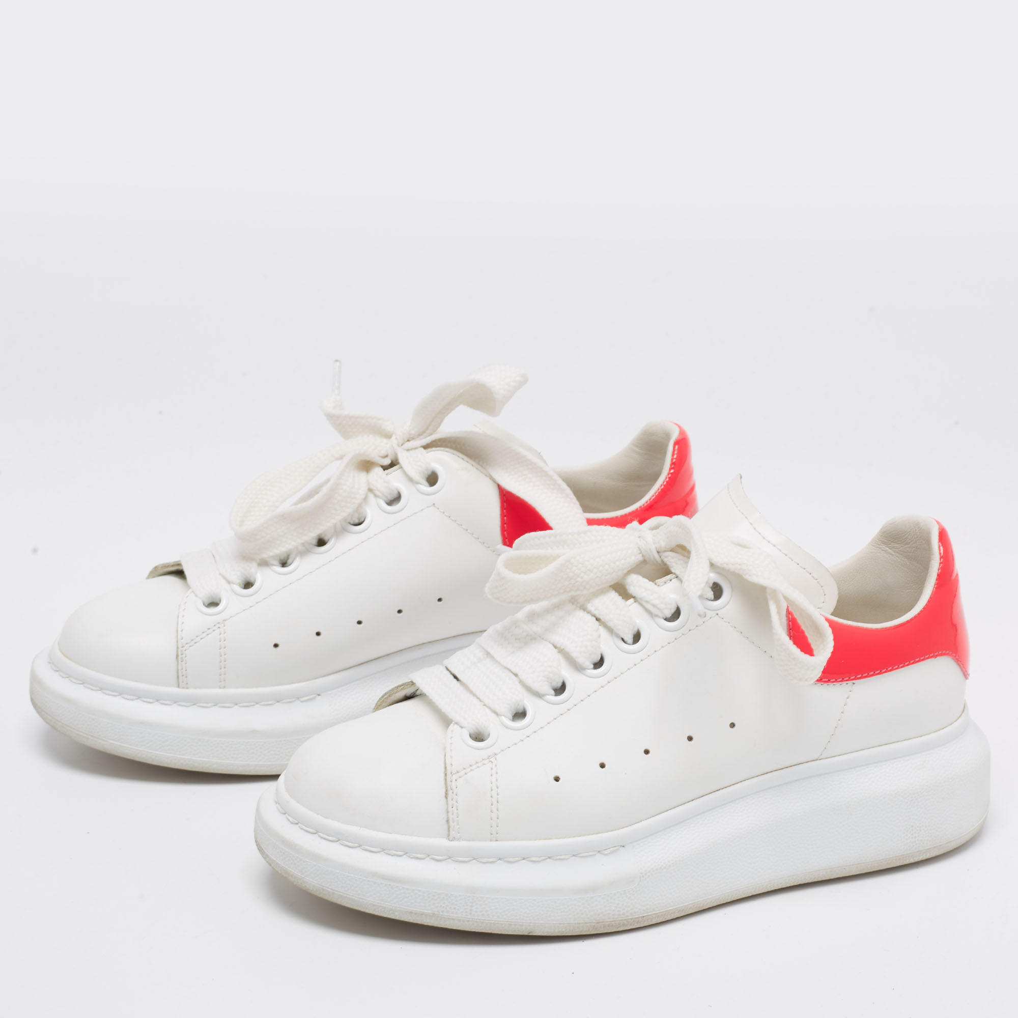 

Alexander McQueen White/Hot Pink Leather Oversized Sneakers Size