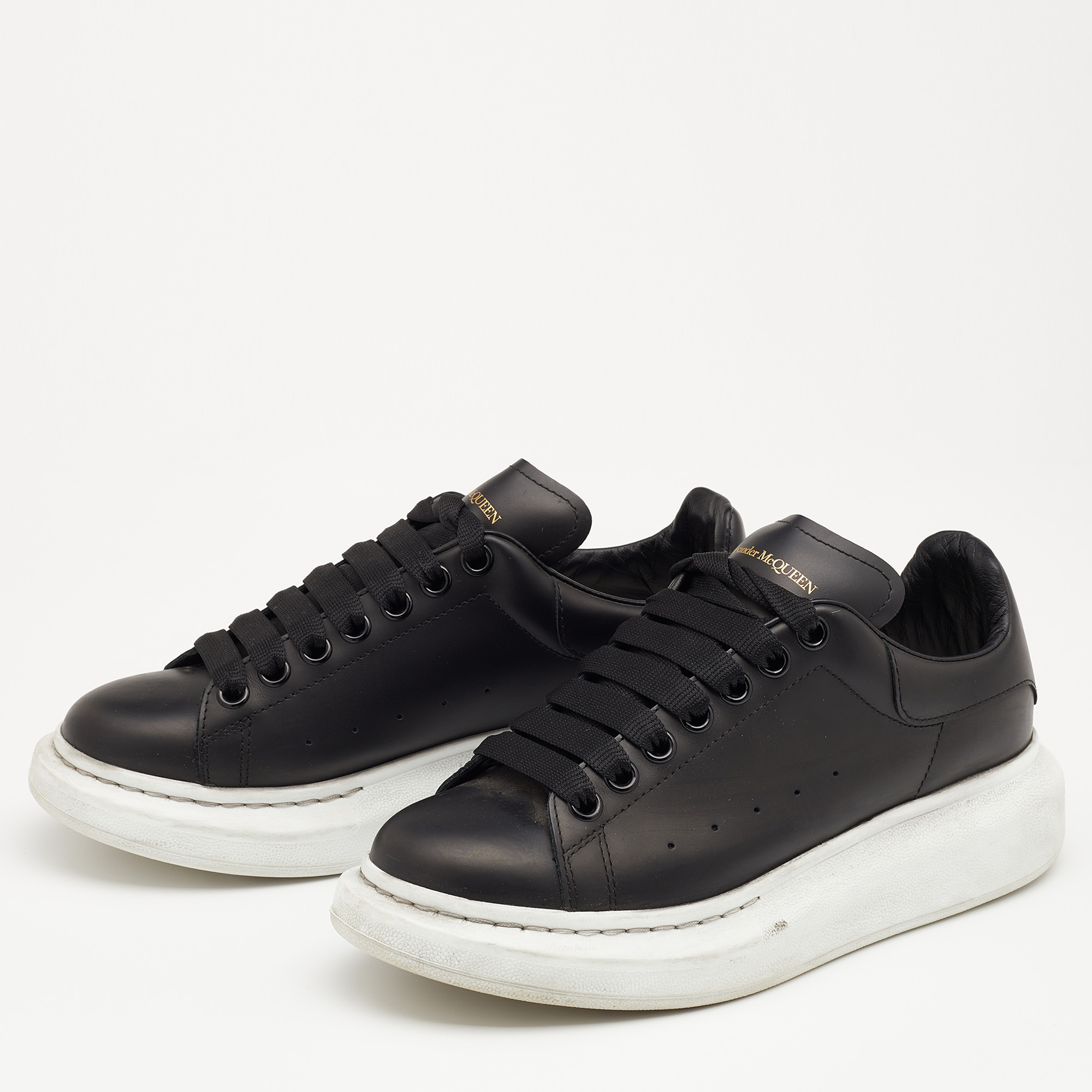 

Alexander McQueen Black Leather Trainers Low Top Sneakers Size
