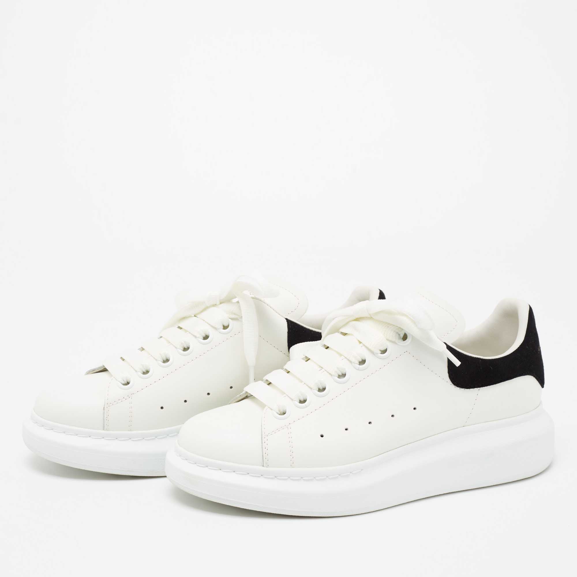 

Alexander McQueen White/Black Leather and Suede Oversized Sneakers Size