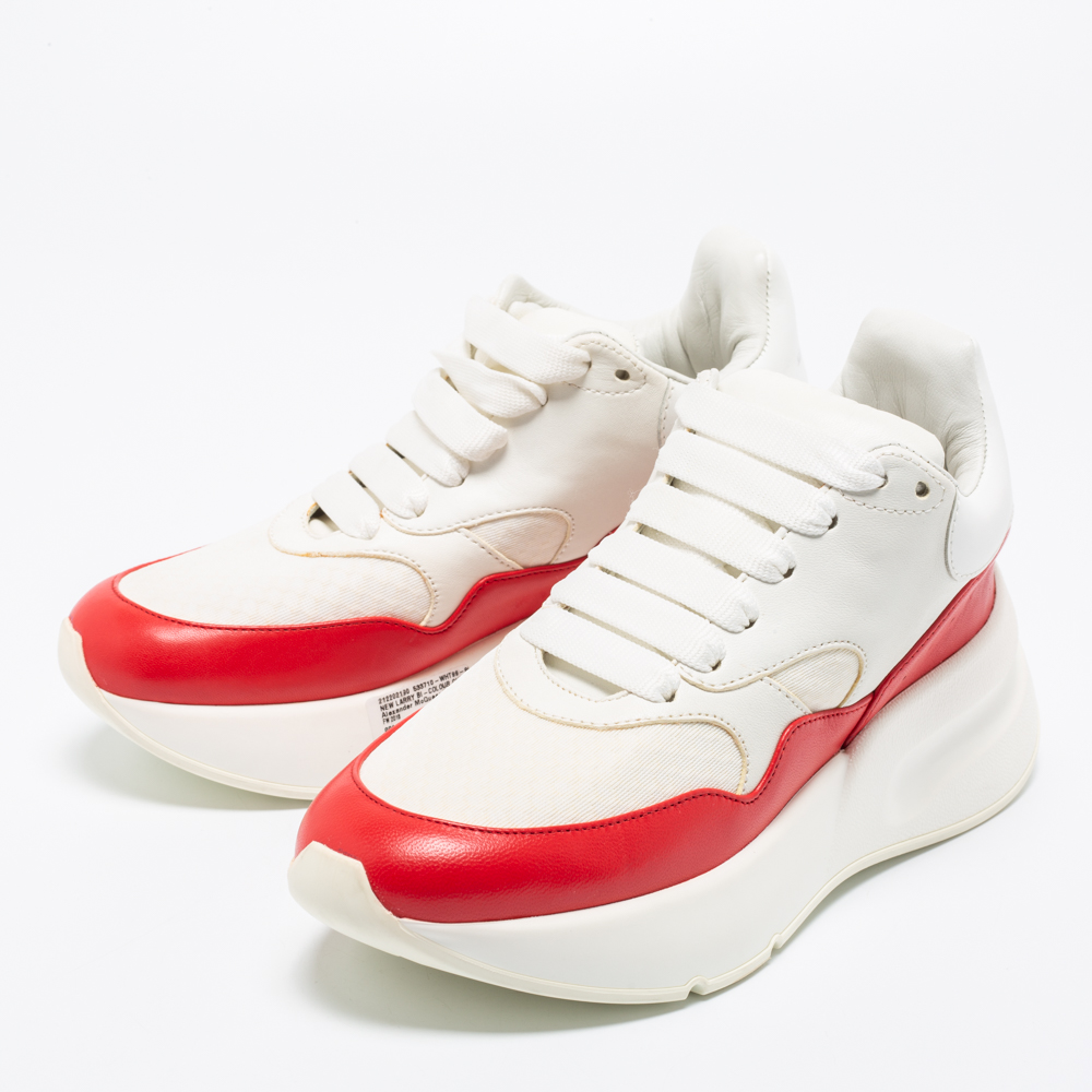 

Alexander McQueen White/Red Leather And Fabric Oversized Runner Sneakers Size