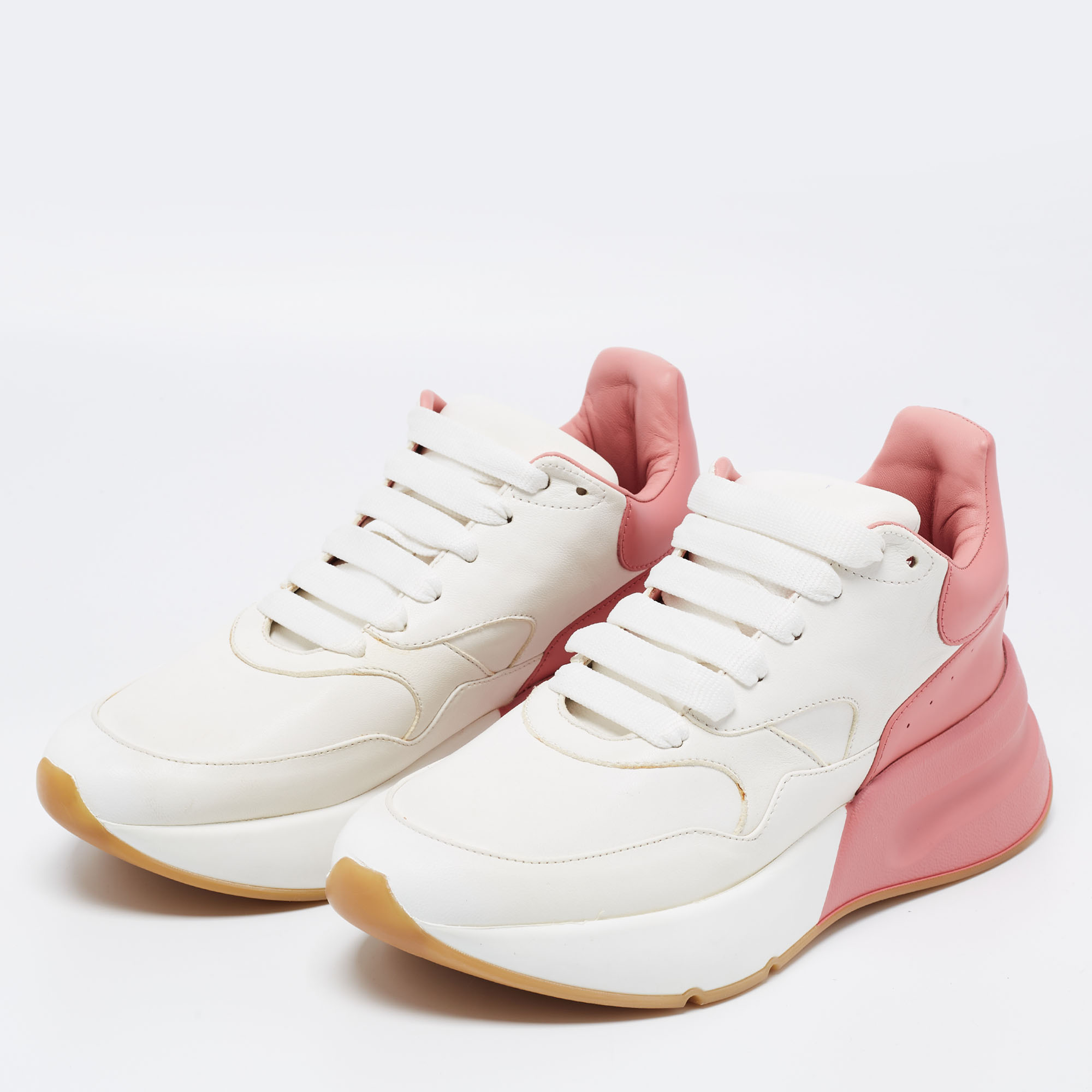 

Alexander McQueen White/Pink Leather Oversized Runner Sneakers Size