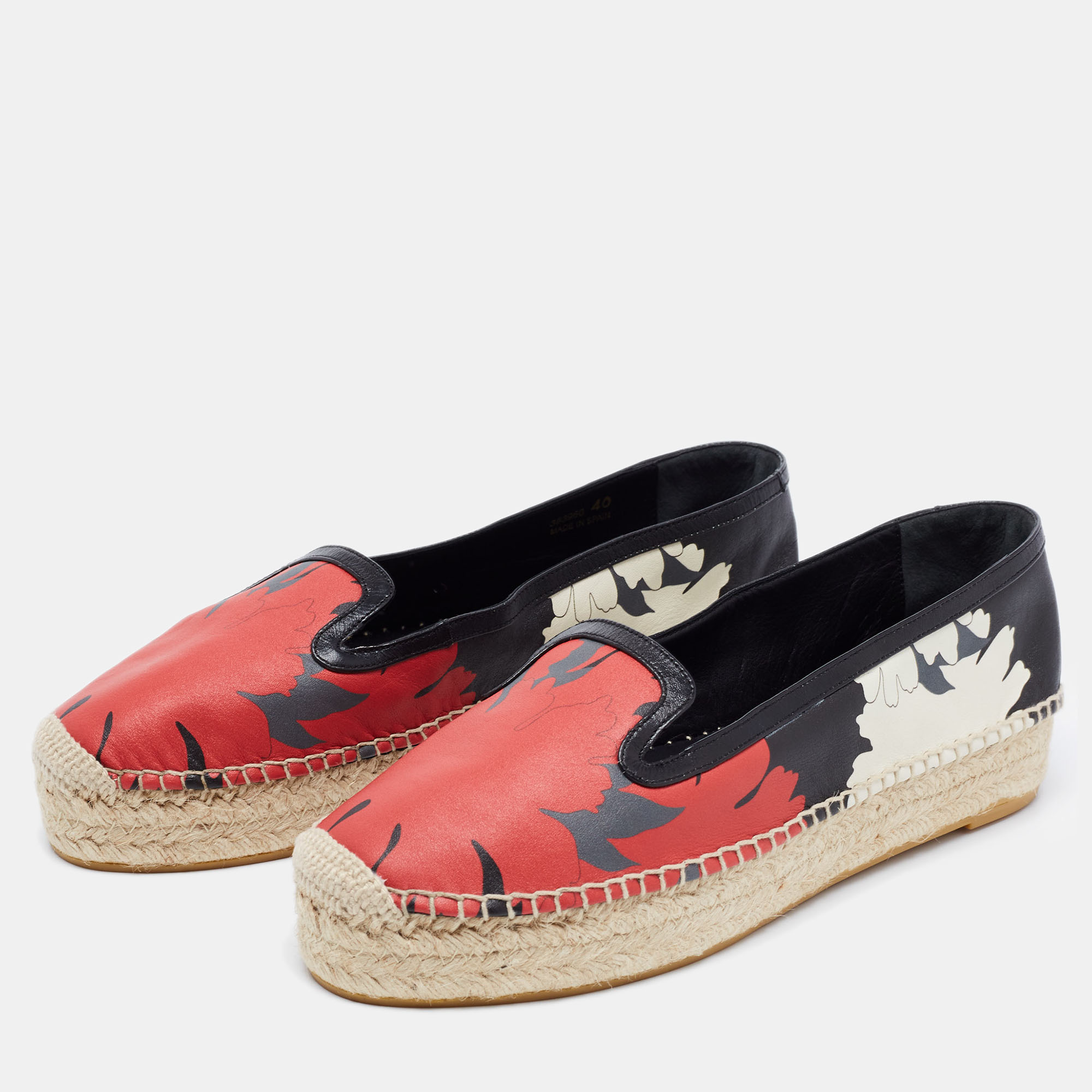 

Alexander McQueen Multicolor Floral Printed Leather Espadrille Platform Loafers Size