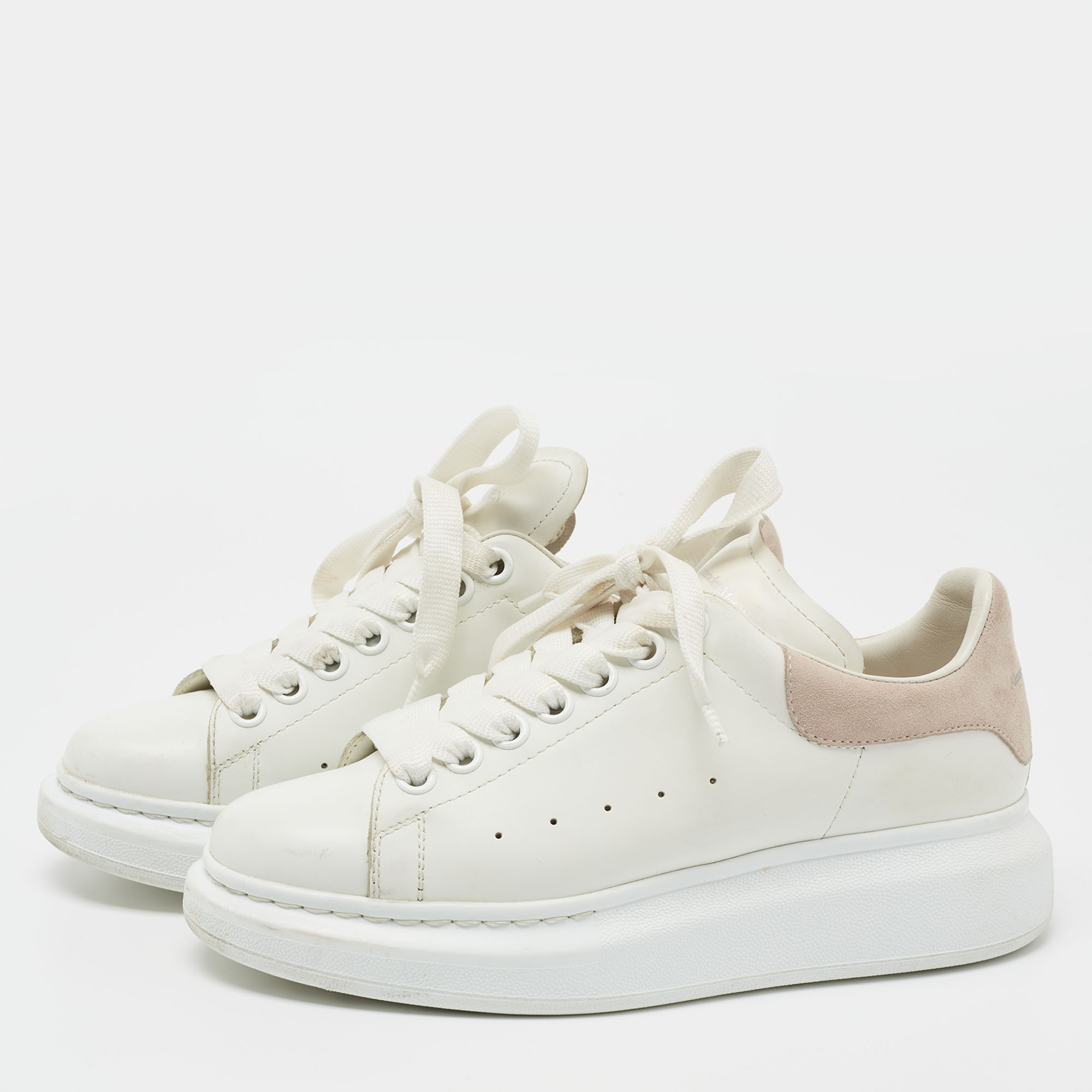 

Alexander McQueen White/Pink Leather and Suede Oversized Sneakers Size