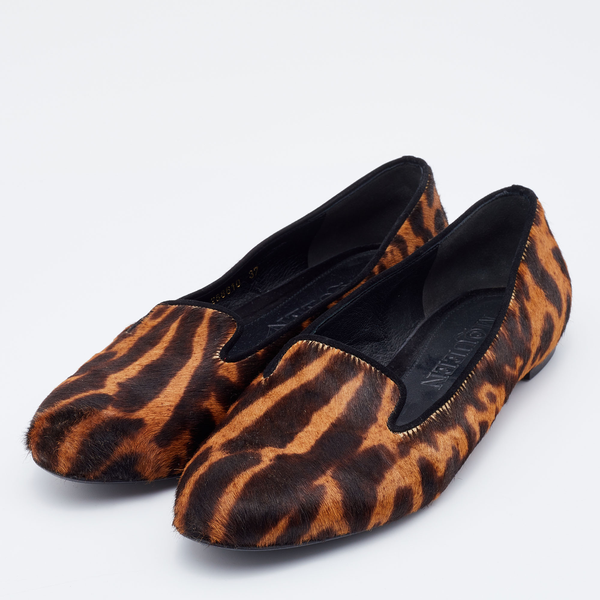 

Alexander McQueen Brown Leopard Print Calf Hair Smoking Slippers Size