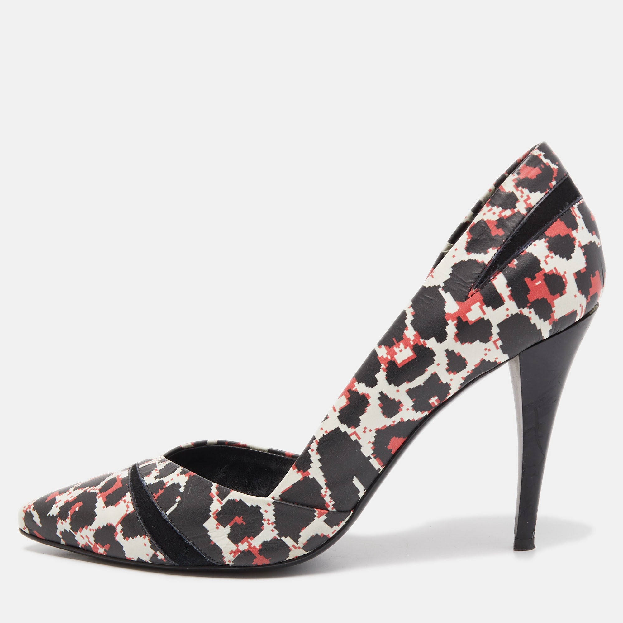 Pre-owned Alexander Mcqueen Tricolor Pixel Print Leather Lex D'orsay Pumps Size 38 In Black