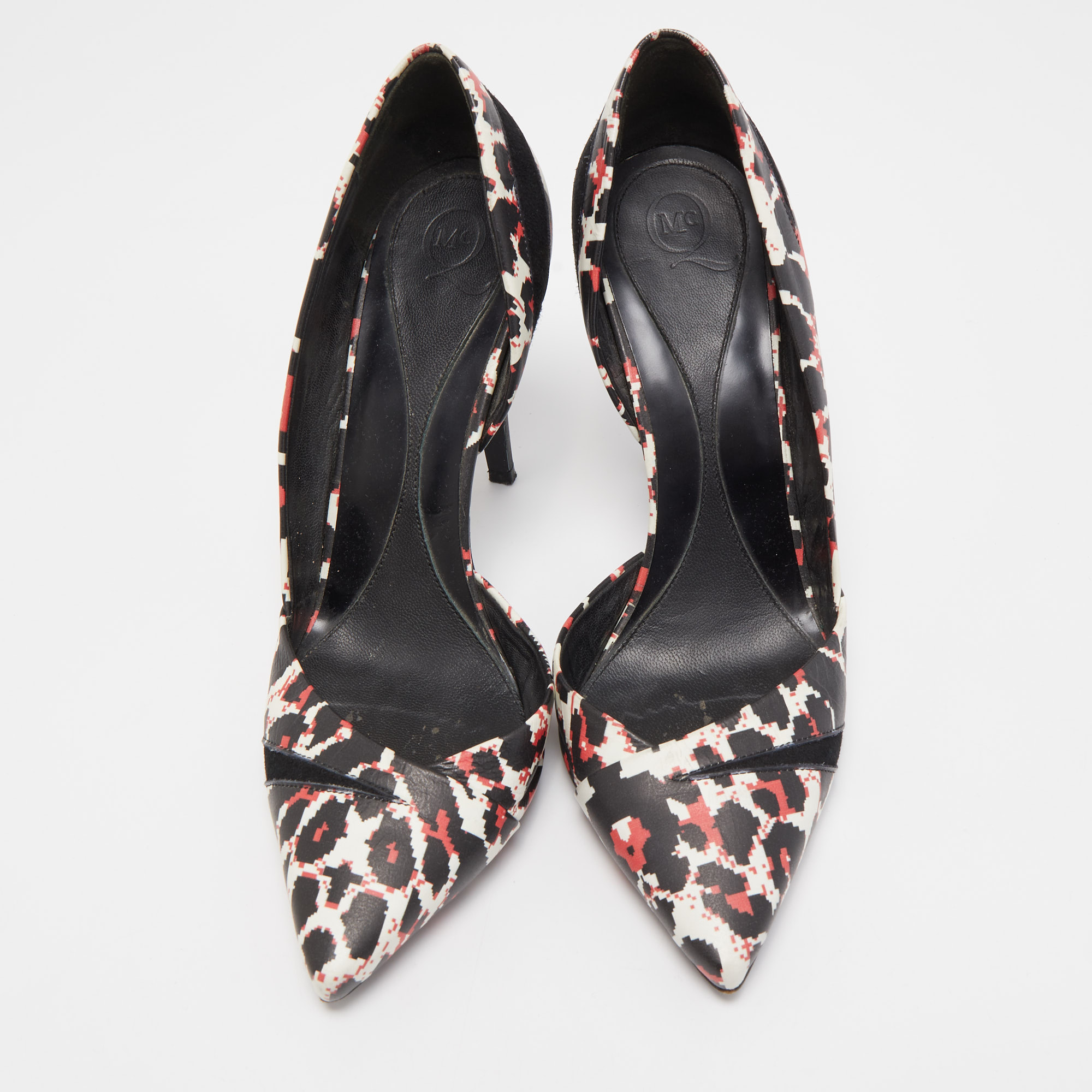 Alexander McQueen Tricolor Pixel Print Leather Lex D`orsay Pumps Size 38 