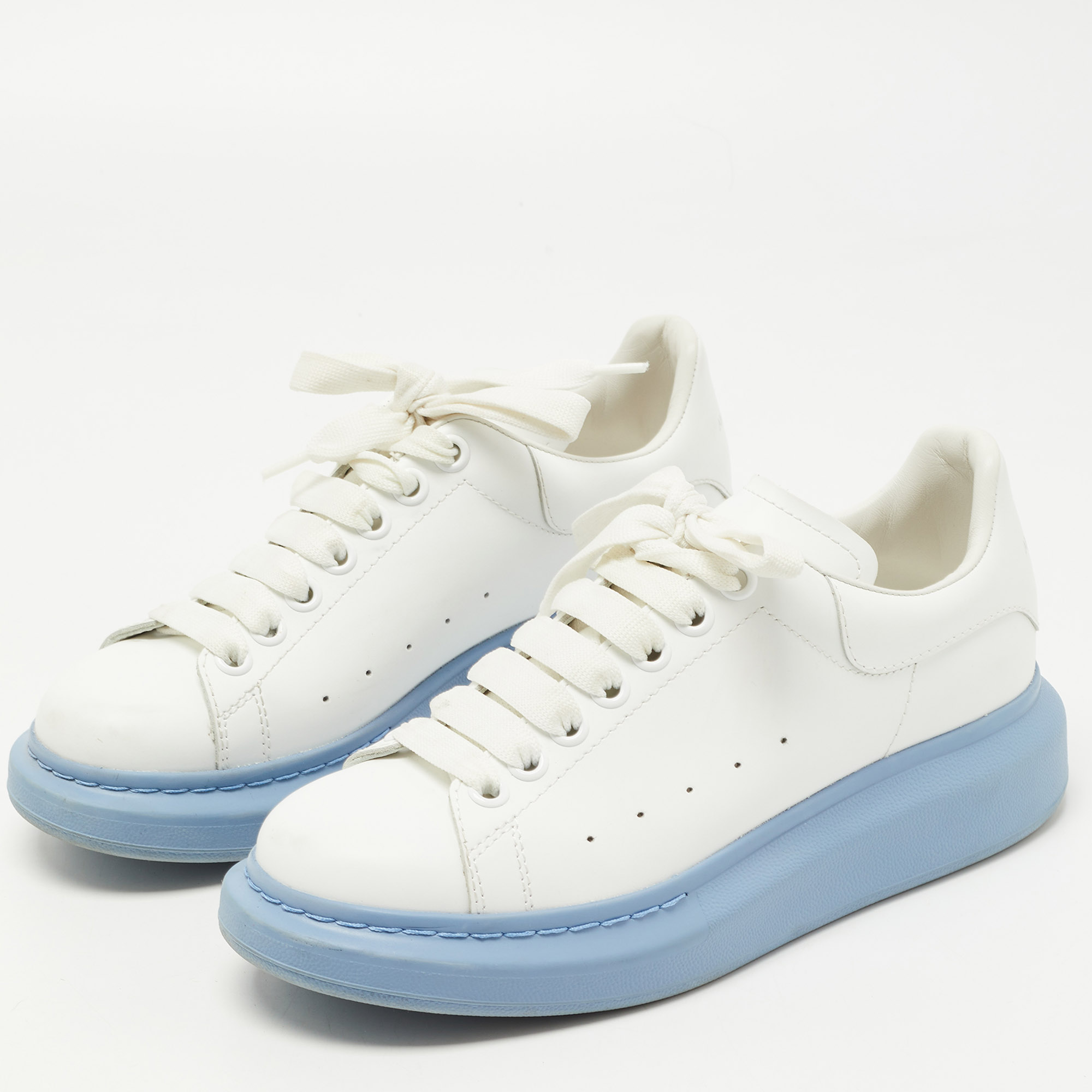 

Alexander McQueen White/Blue Leather Oversized Sneakers Size
