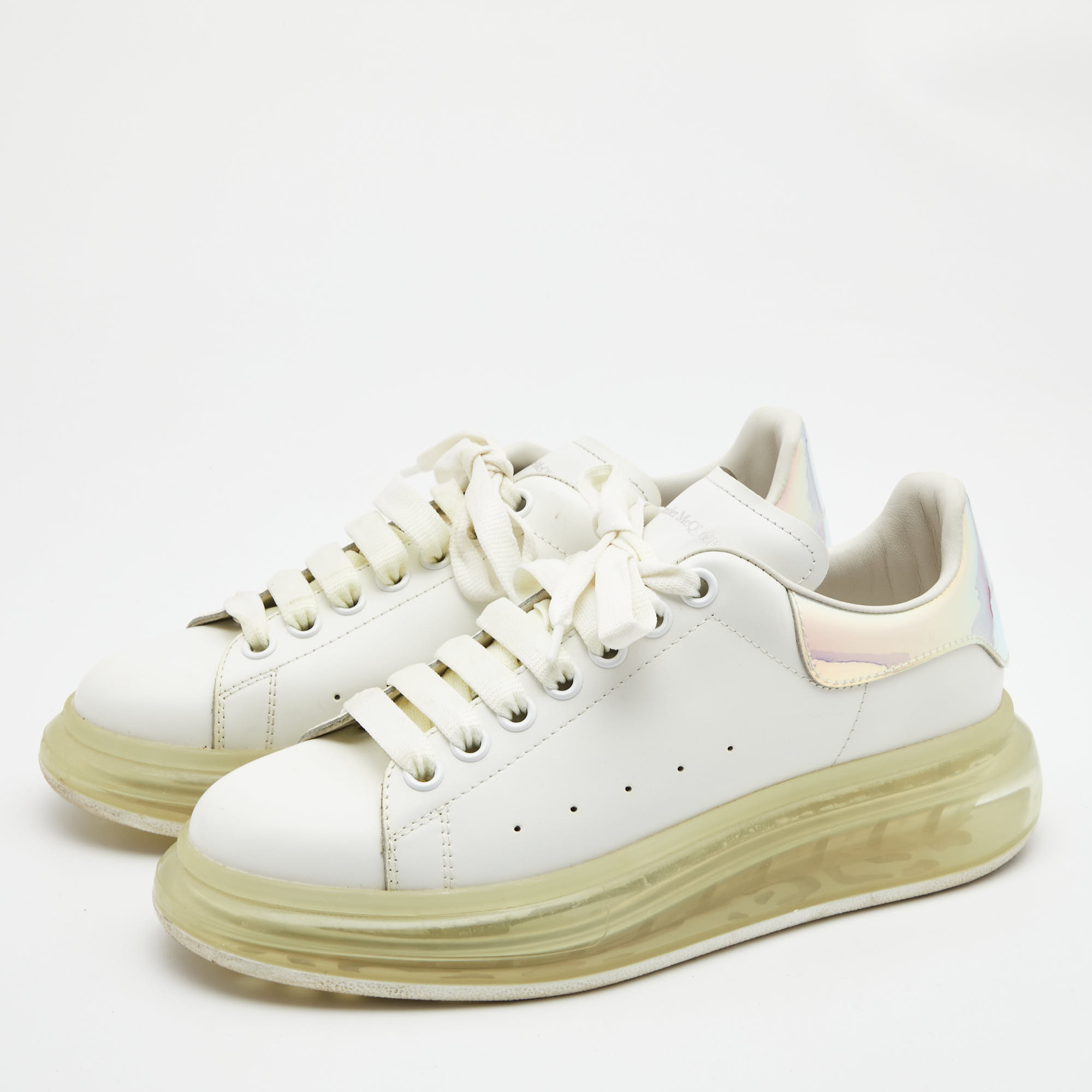 

Alexander McQueen White Leather and Iridescent Oversized Sneakers Size