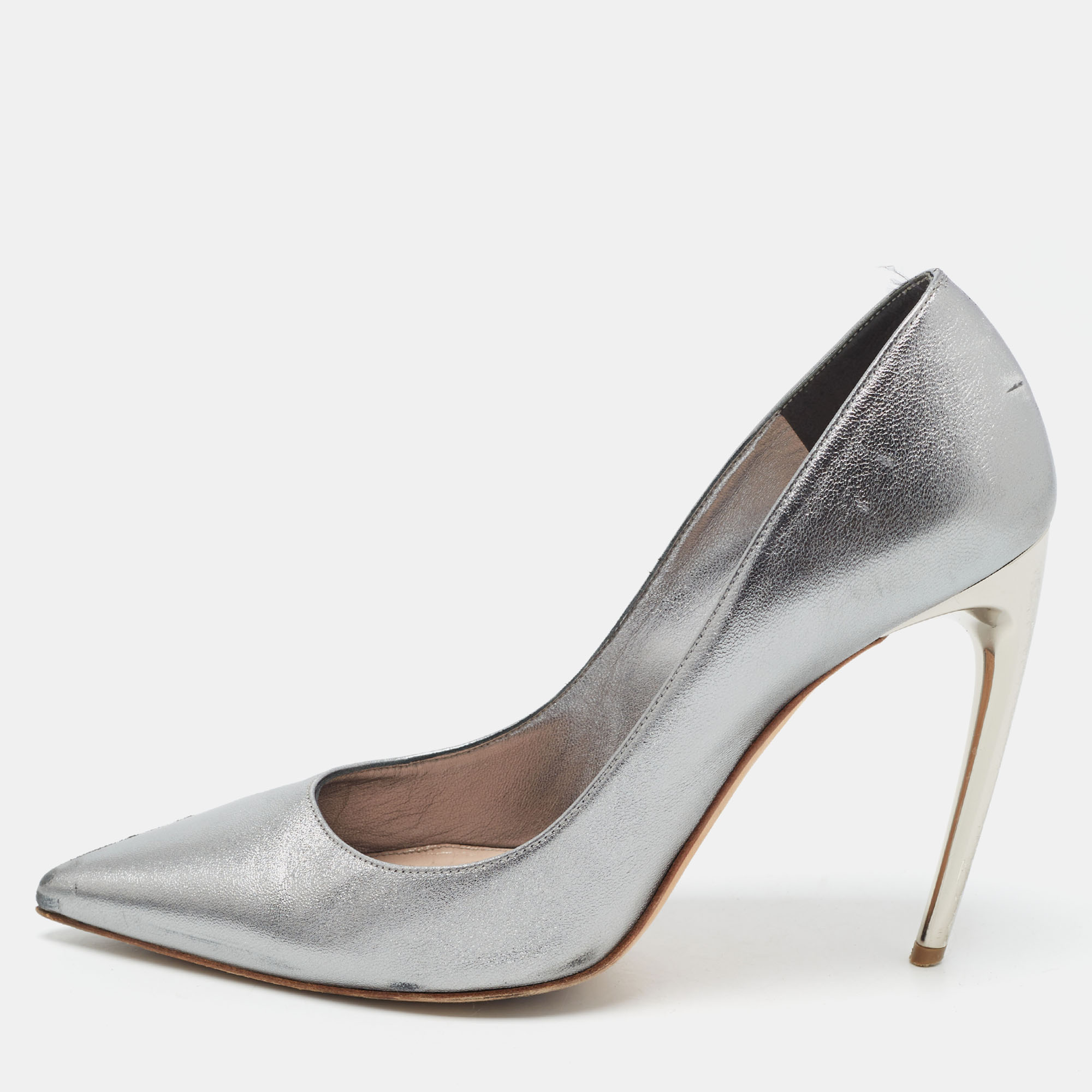 Pre-owned Alexander Mcqueen Metallic Leather Pointed Toe Pumps Size 38.5