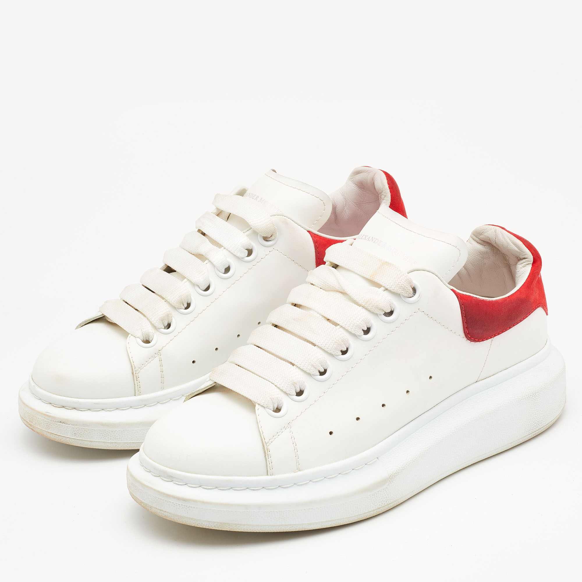 

Alexander McQueen White/Red Leather and Suede Oversized Low Top Sneakers Size