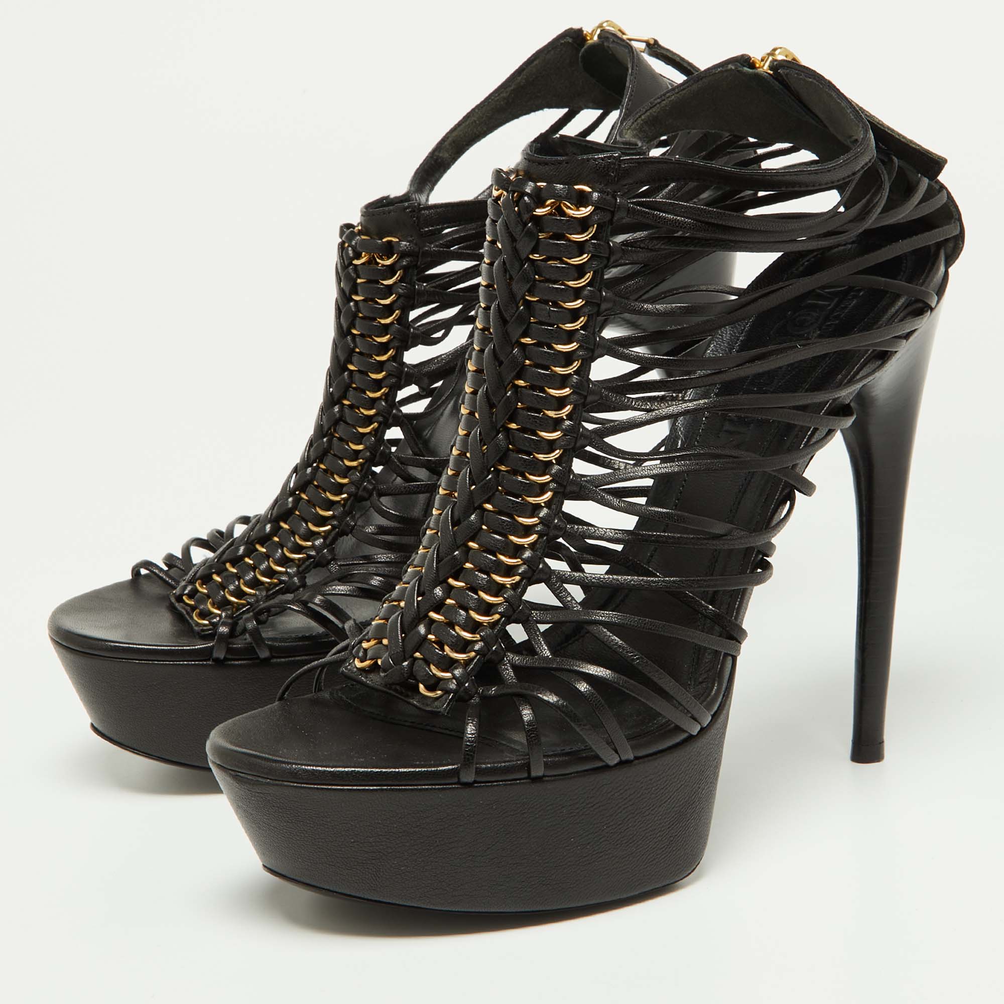 

Alexander McQueen Black Leather Strappy Platform Sandals Size