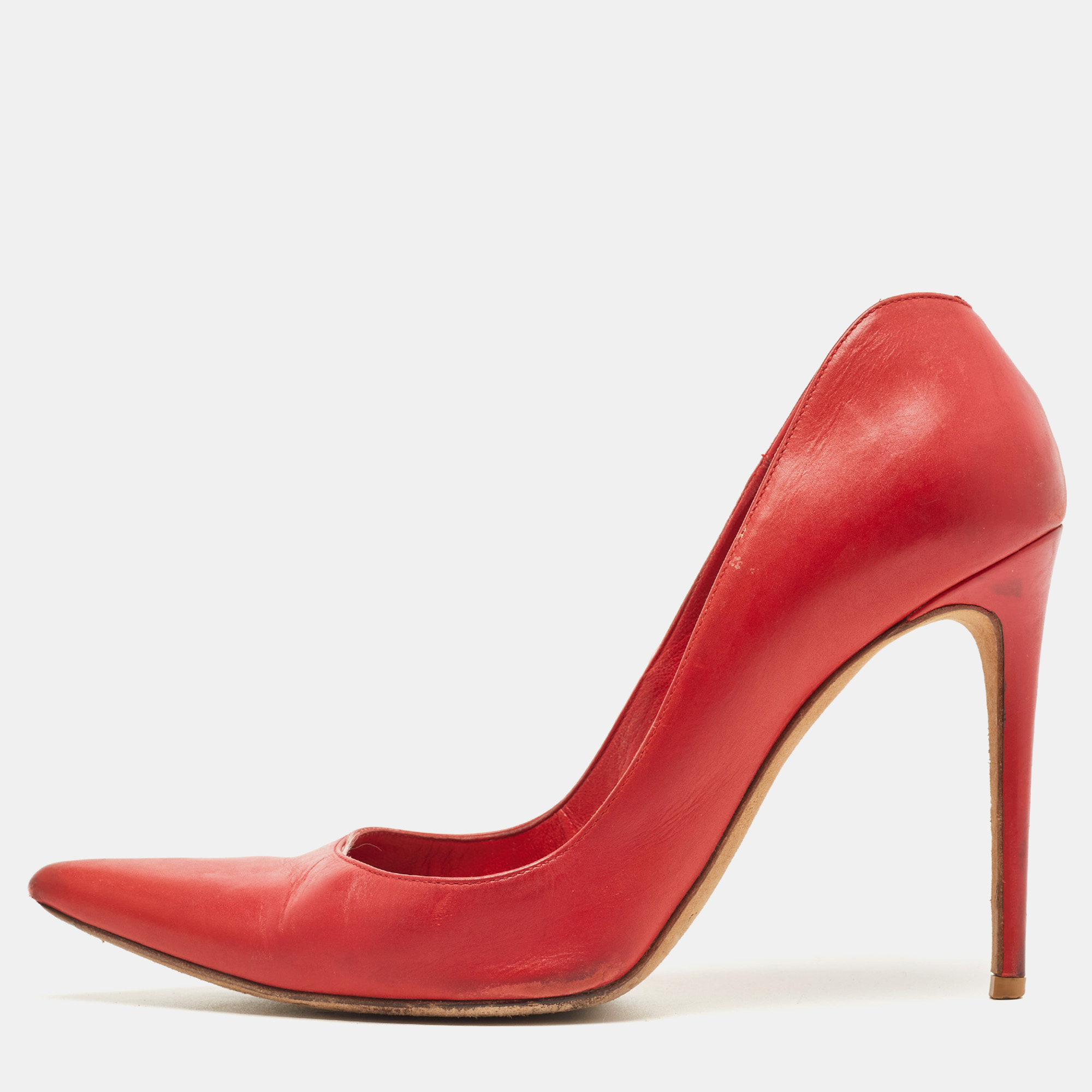 Pre-owned Alexander Mcqueen Red Leather Pointed Toe Pumps Size 40