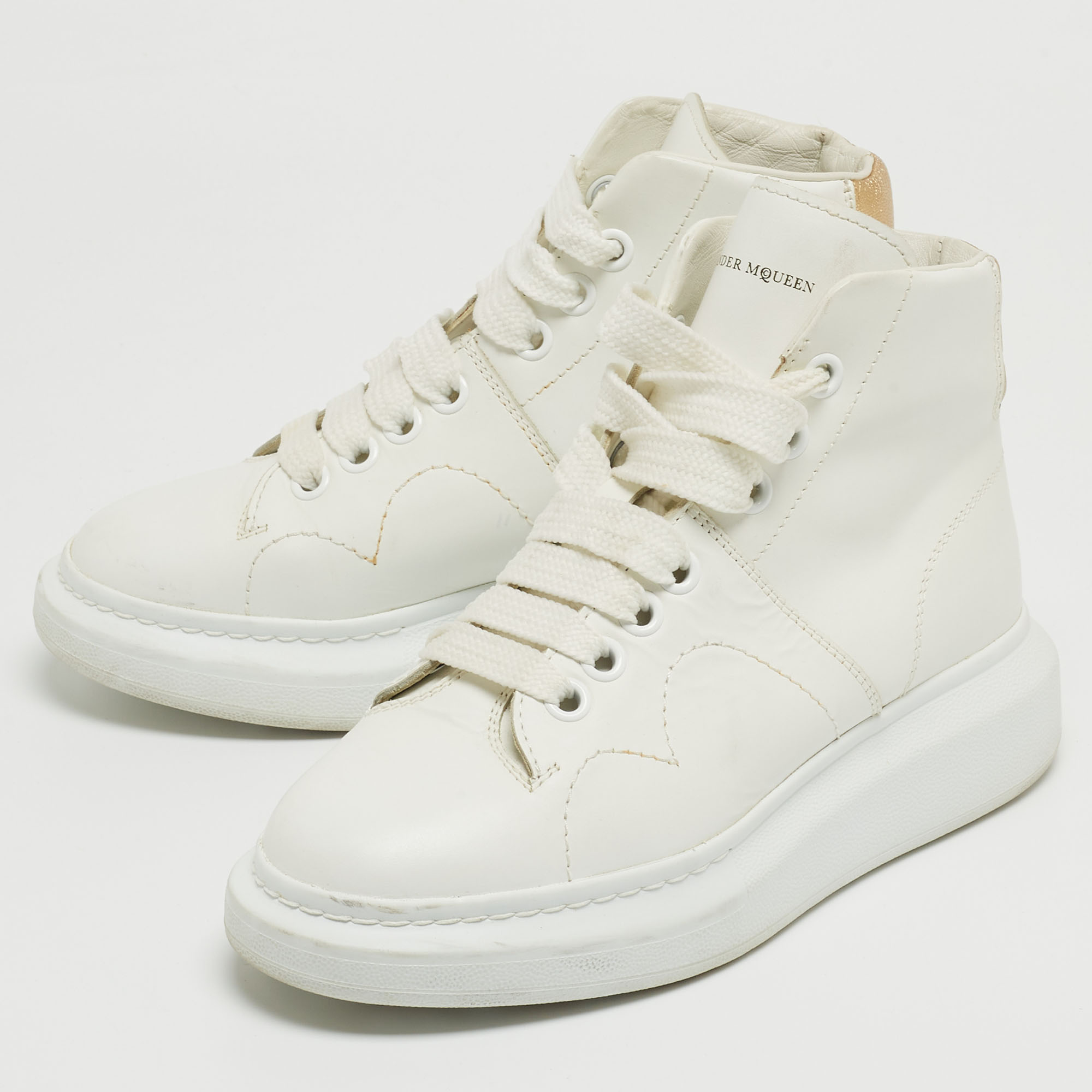 

Alexander McQueen White Leather High Top Sneakers Size