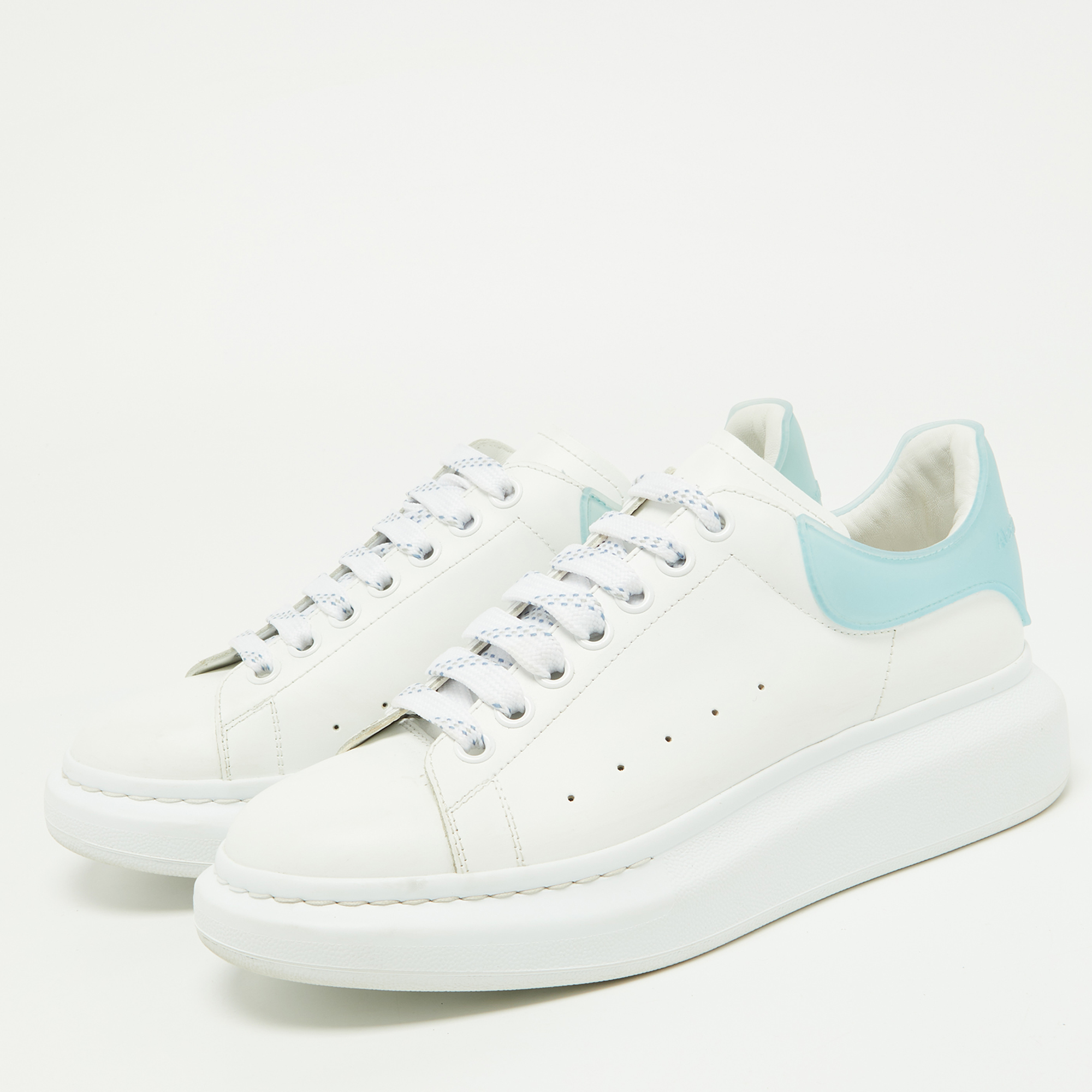 

Alexander McQueen White/Blue Leather and Rubber Oversized Sneakers Size