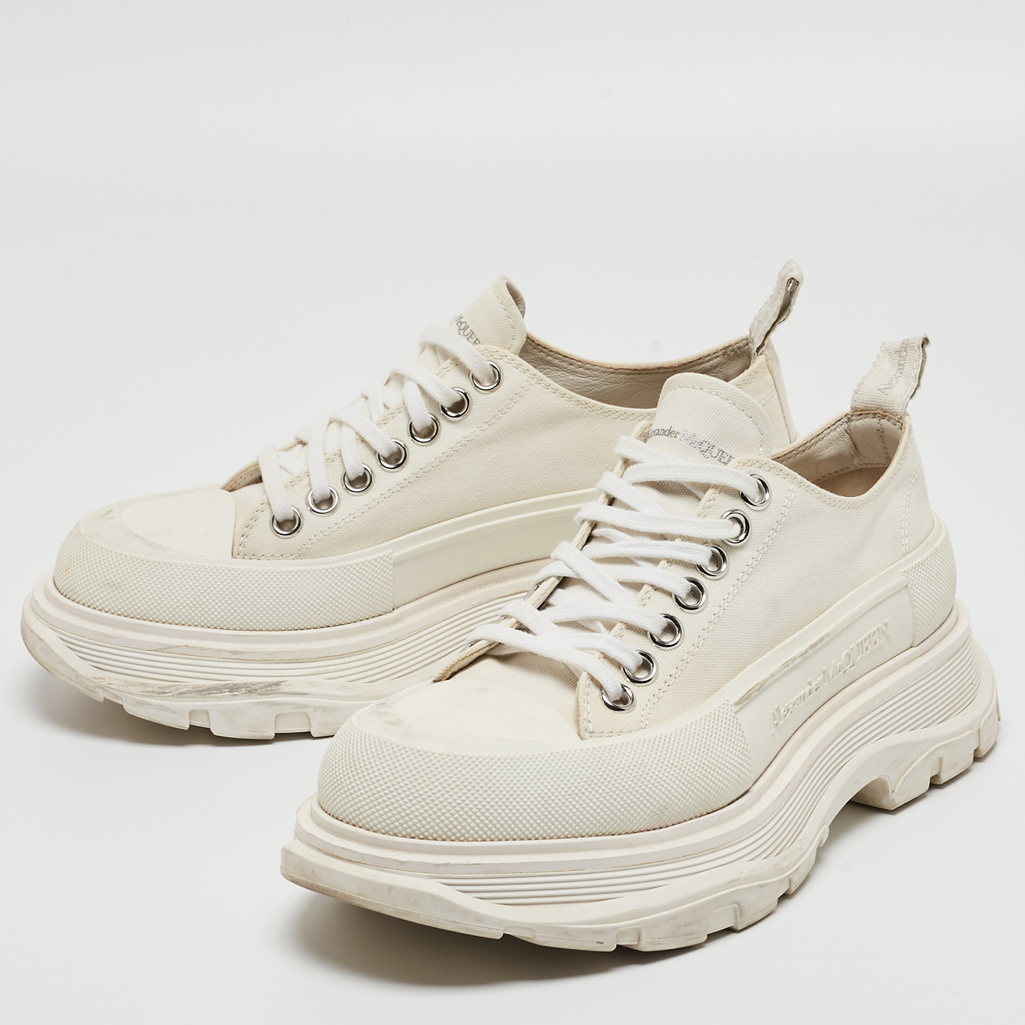 

Alexander Mcqueen White Canvas and Rubber Tread Slick Sneakers Size