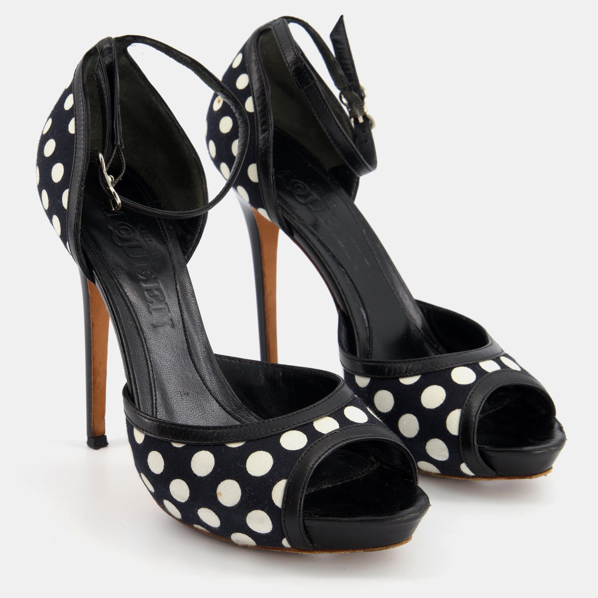 

Alexander McQueen Black and White Polka Dot Open Toe Heels EU