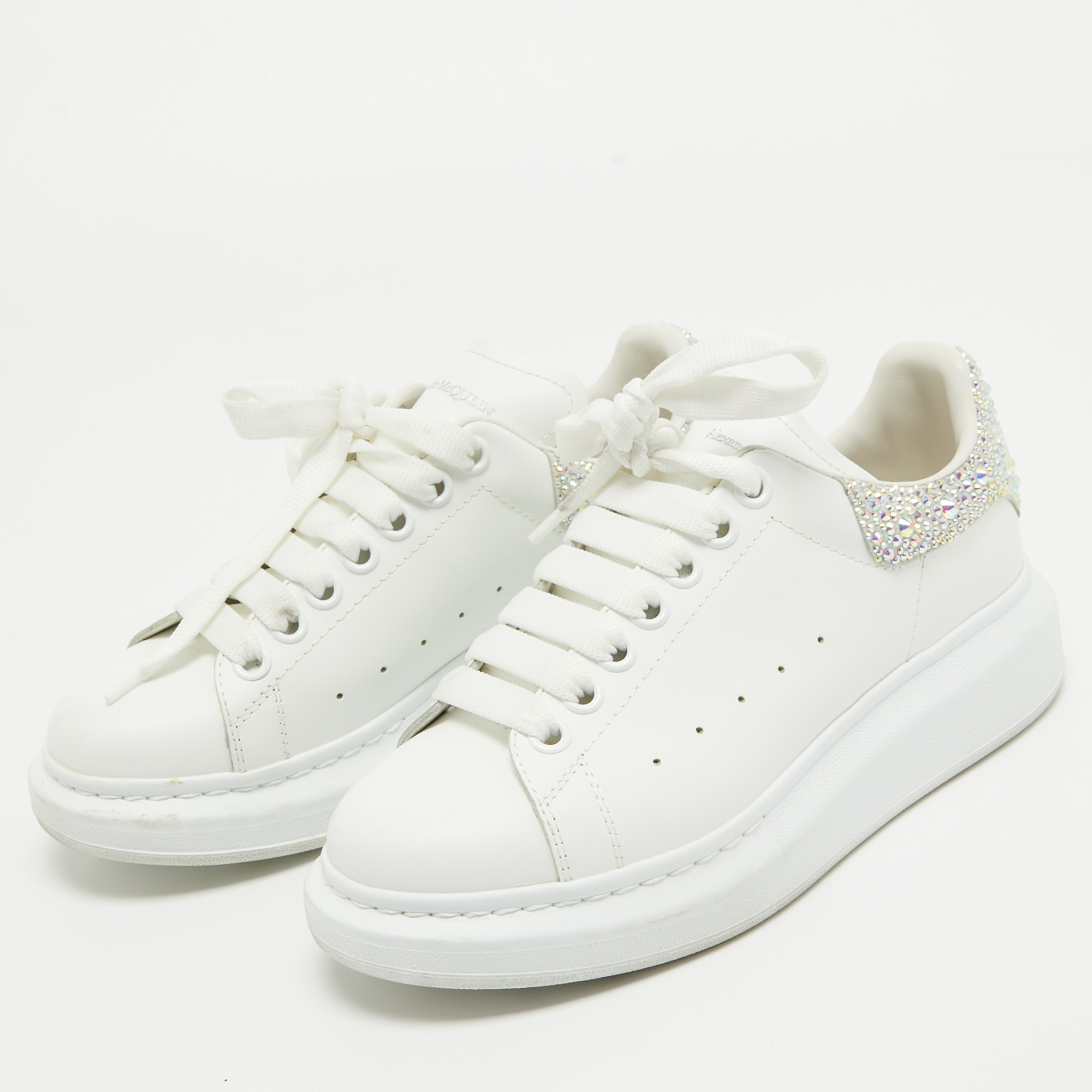 

Alexander McQueen White Leather Crystal Embellished Oversized Sneakers Size