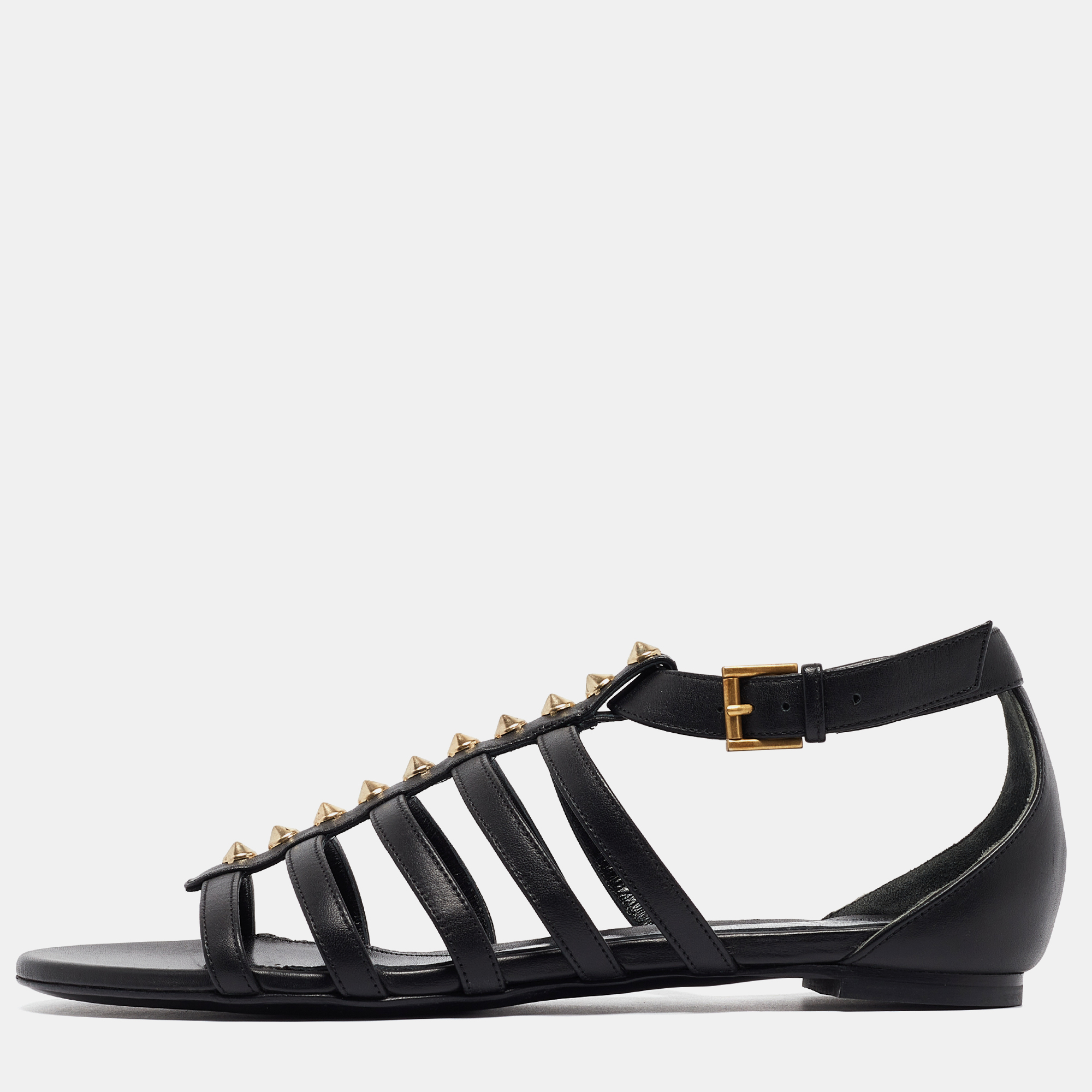 

Alexander McQueen Black Leather Studded Flat Sandals Size