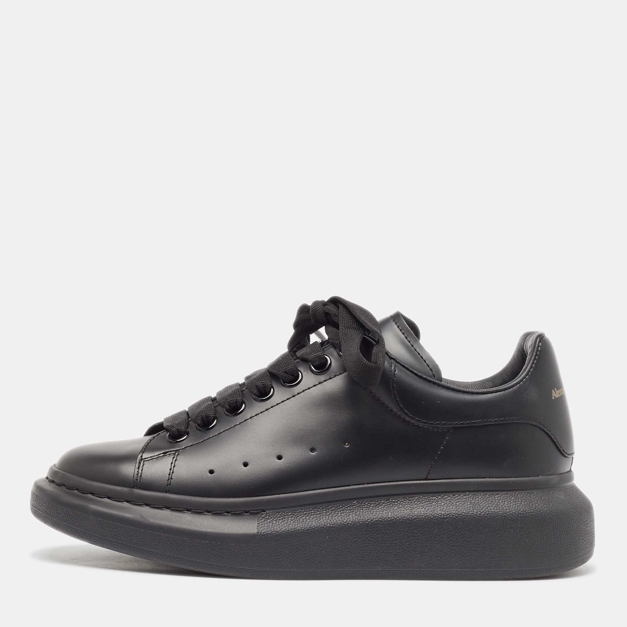 

Alexander McQueen Black Leather Oversized Court Sneakers Size